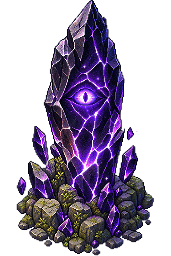 The Amulith gem, a violet crystal with a watchful eye.