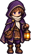 The violet-cloaked Wanderer carrying a lantern for Blight.